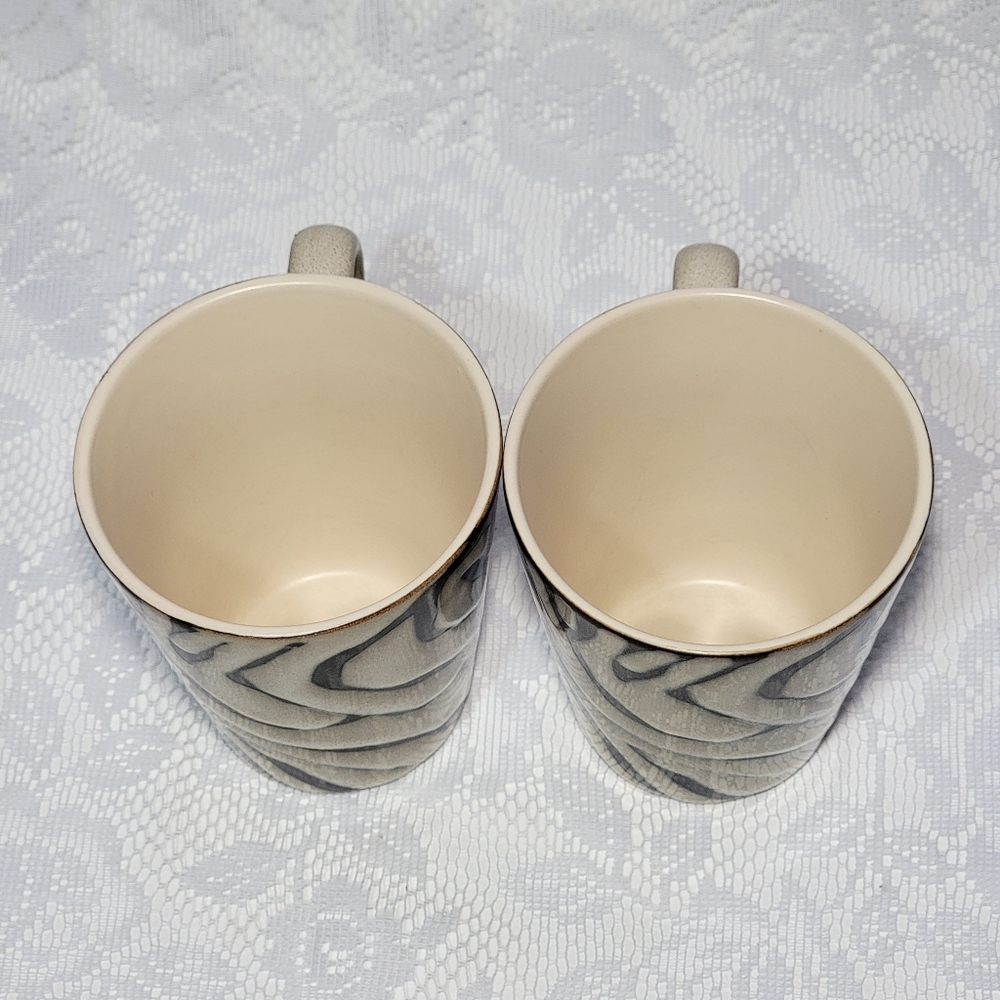 Set of 2 Vintage Soho Loft Stoneware Zebra Print Pattern Mugs Black Beige - Picture 12 of 17